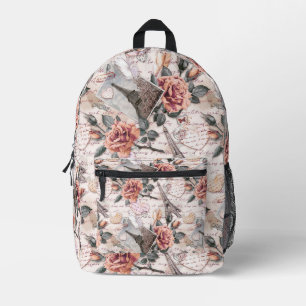 Sac À Dos Imprimé Tour Eiffel, Fleurs et lettres manuscrites