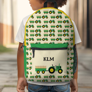 Sac À Dos Imprimé Tracteur vert et jaune Monogramme de ferme