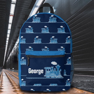 Sac À Dos Imprimé Train à vapeur bleu enfants nommés