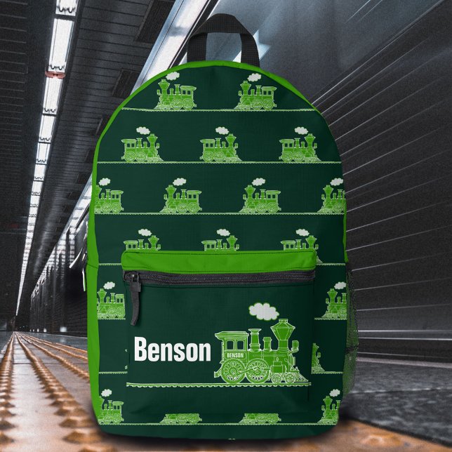 Sac À Dos Imprimé Train à vapeur vert enfants nommés (Créateur téléchargé)