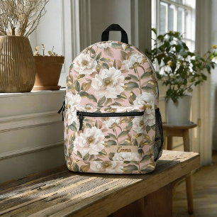 Sac À Dos Imprimé Très Grande Fleur de Camélia Rose Doré Nom Féminin
