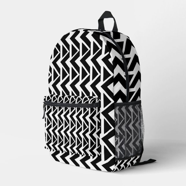 Sac À Dos Imprimé Triangle noir et blanc Chevron Motif triangle (Coin arrière droit)