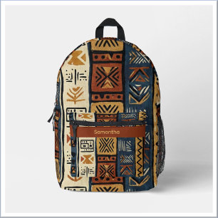 Sac À Dos Imprimé Tribal Ethnique Brun Or & Vert