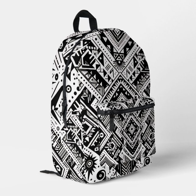 Sac À Dos Imprimé Tribal monochrome - Symétrie en gras en noir (Coin arrière gauche)