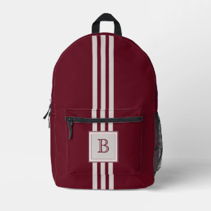 Sac À Dos Imprimé Triple Rayure Grise sur Bourgogne Automnal avec Mo