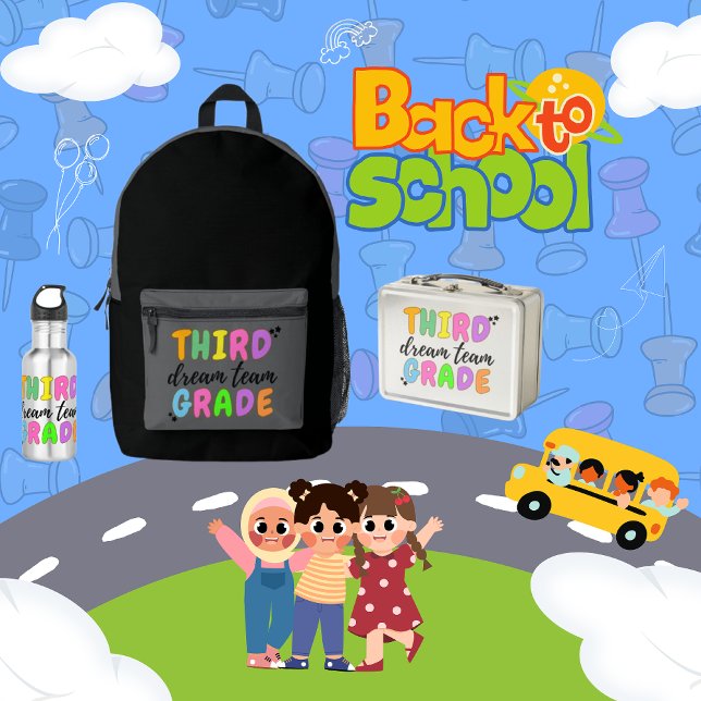 Sac À Dos Imprimé Troisième année, classe Retour à l'école Enfant/en (Third Grade Teacher's  Backpack, Lunch box , Watter bottle, Back To School, Third Grade Dream Team.)