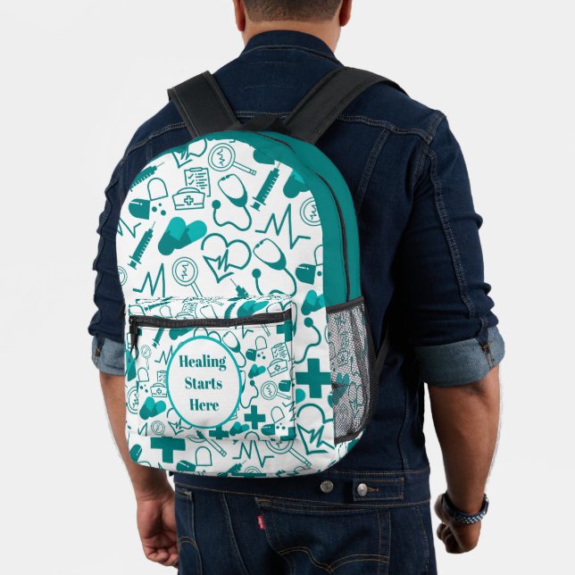 Sac À Dos Imprimé turquoise Médicale Icons Motif Personnalisable San (Insitu (Modèle))