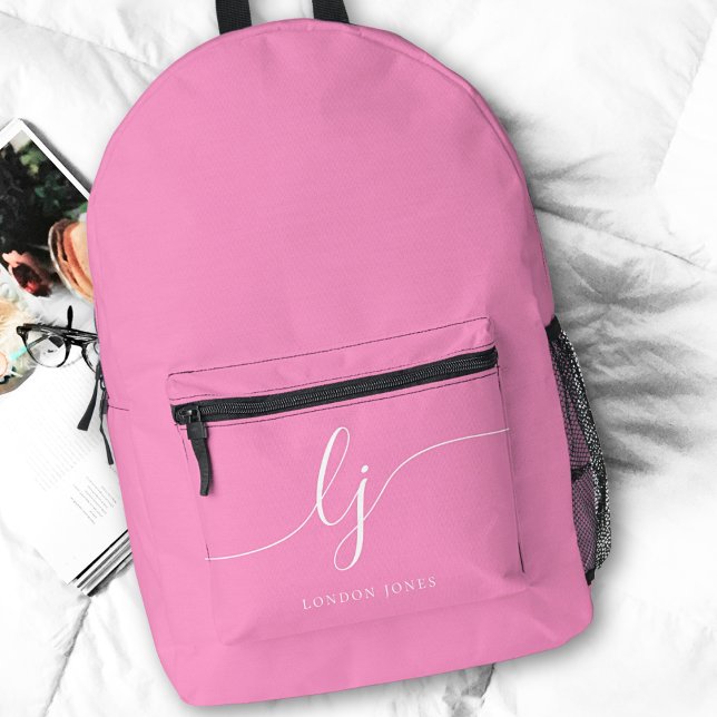Sac À Dos Imprimé Typographie féminine rose chaud Nom Girl (Créateur téléchargé)