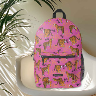 Sac À Dos Imprimé Un Motif de tigre bizarre sur le rose vif