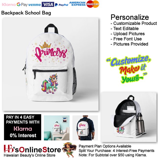 Sac À Dos Imprimé Unicorn Princess Dreamy Fantasy School Supplies 13 (Unicorn Princess Dreamy Fantasy School Supplies Printed Backpack 13.)