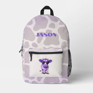 Sac À Dos Imprimé Vache Violette Cool Portant des Lunettes de Soleil