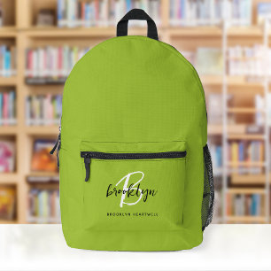Sac À Dos Imprimé Vert Citron Branché Monogramme Nom Blanc