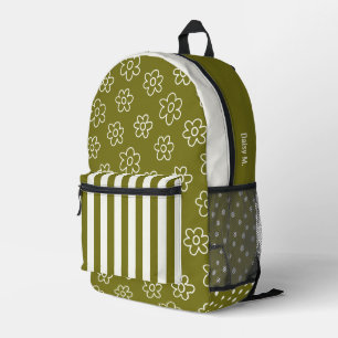 Sac À Dos Imprimé Vert olive rétro personnalisé à motif de marguerit