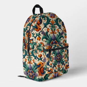 Sac À Dos Imprimé Vert orange violet portugais Azulejos Carreaux Art
