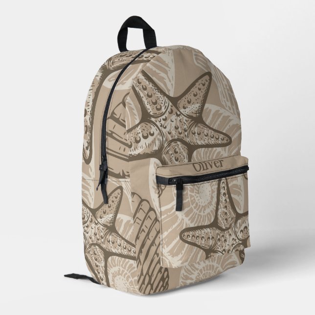 Sac À Dos Imprimé Vie marine côtière étoiles de mer et coquilles en  (Coin arrière gauche)
