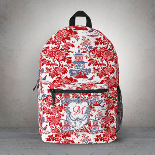 Sac À Dos Imprimé Vintage Chinoiserie Delft Français rouge bleu mono