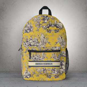 Sac À Dos Imprimé Vintage Jaune Floral Toile de Jouy Monogramme
