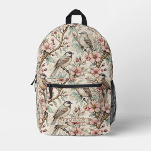 Sac À Dos Imprimé Vintage Sakura Cerry Blossom & Bird Aesthétiquemen