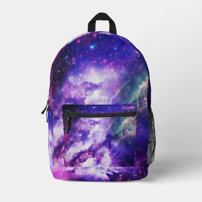 Sac à dos imprimé violet Galaxy brillant (Recto)