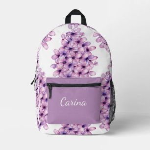 Sac À Dos Imprimé VIOLET PURPLE LILAC FLOWER MOTIF nom PERSONNALISÉ