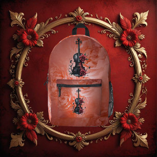 Sac À Dos Imprimé Violon noir gothique aux roses rouges