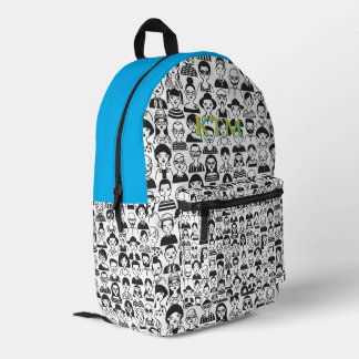 Sac À Dos Imprimé Visages Gribouillés Noir Blanc Monogramme Bleu Cla