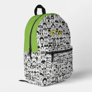 Sac À Dos Imprimé Visages Gribouillés Noir Blanc Monogramme Vert