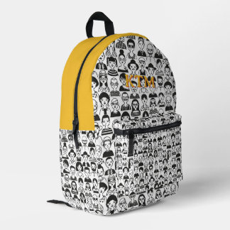 Sac À Dos Imprimé Visages Monogramme Doodle Jaune Noir Blanc
