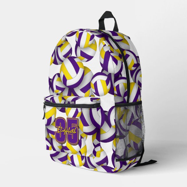 Sac À Dos Imprimé volley-ball sport motif violet or équipe couleurs (Coin arrière droit)