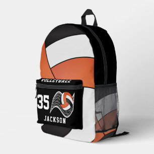 Sac À Dos Imprimé Volley en Orange, Blanc et Noir