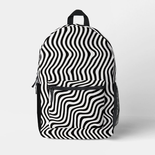 Sac À Dos Imprimé wavy black stripes op art (Recto)