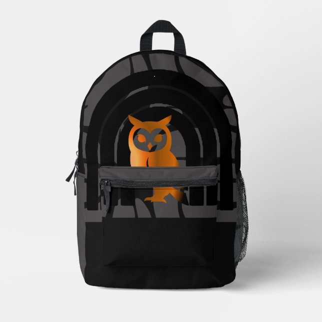 Sac À Dos Imprimé Whimsical Boho Owl & Tropical Monstera Leaf (Recto)