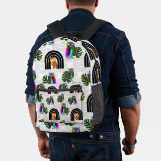 Sac À Dos Imprimé Whimsical Boho Owl & Tropical Monstera Leaf