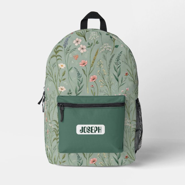 Sac À Dos Imprimé Wildflower Meadow Green Backpack (Recto)