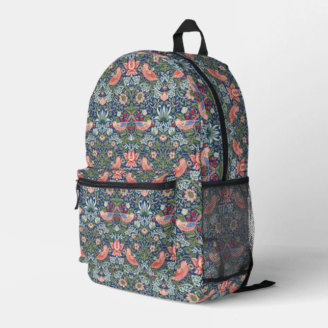 Sac À Dos Imprimé William Morris Strawberry Thief Marine Corail (Coin arrière droit)