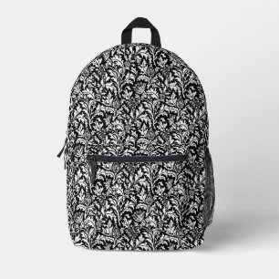 Sac À Dos Imprimé William Morris Thistle Damask, noir et blanc