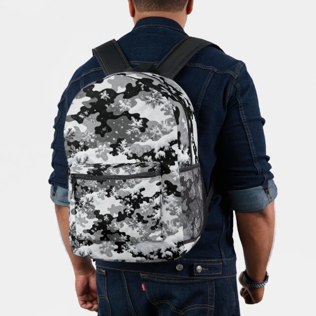 Sac À Dos Imprimé Winter Snow Camo Backpack – Black & White Frosted  (Insitu (Modèle))
