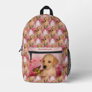 Sac À Dos Imprimé Yellow Lab Chiot Papillon animal personnalisé