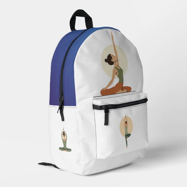 Sac À Dos Imprimé Yoga Pose Monoline Tons Terres | (Coin arrière gauche)