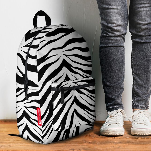 Sac À Dos Imprimé Zebra Stripes noir blanc Nom (Stylish Zebra Stripes Black White Name Printed Backpack
)