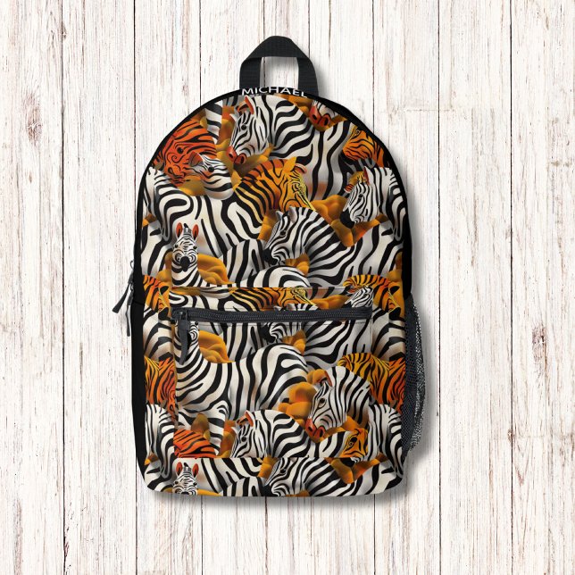 Sac À Dos Imprimé Zebra Tiger Peau animale Motif Monogramme moderne (Créateur téléchargé)