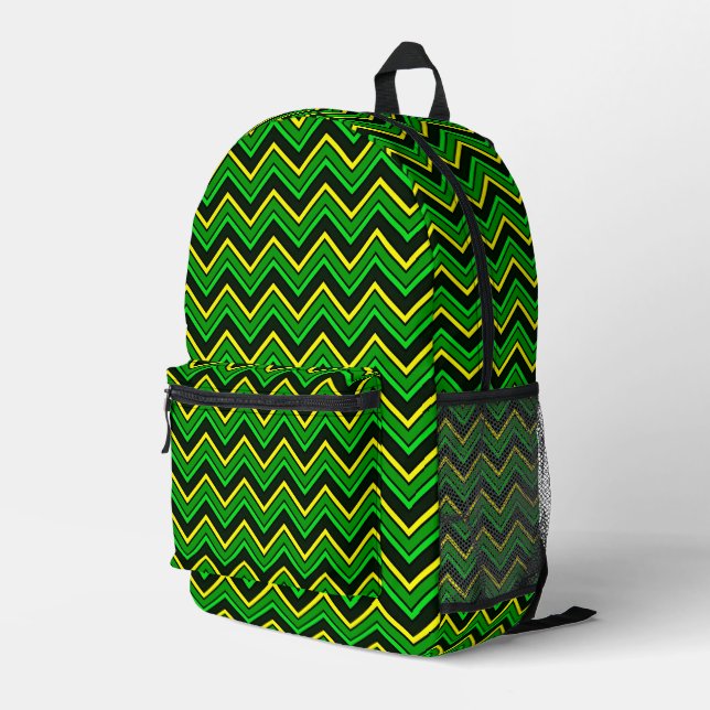 Sac À Dos Imprimé Zigzag de chevron vert, noir et jaune (Coin arrière droit)