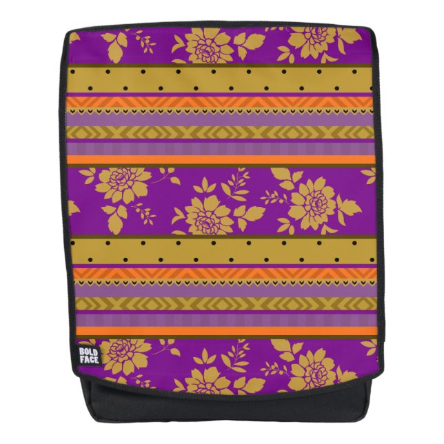 Sac À Dos Joli Boho pourpre moutarde Jaune Motif Floral (Devant)