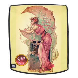 SAC À DOS LADY DE LA LUNE AVEC FLEURS ROSE JAUNE MONOGRAMME
