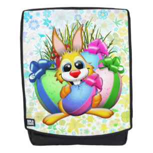 Sac À Dos Lapin drôle mordant un œuf de Pâques