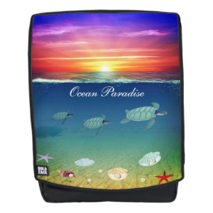 Sac À Dos Lever de soleil moderne sur l'océan, tortues de me