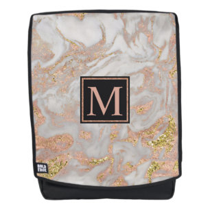Sac À Dos Monogramme de marbre doré Rose moderne Faux