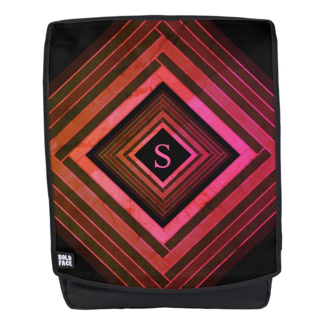 Sac À Dos Monogramme géométrique rose rustique Carré moderne (Devant)