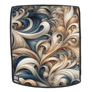 Sac À Dos Motif Baroque en Tourbillon Bleu et Or