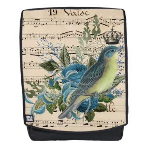 Sac À Dos Musique vintage et oiseaux bleus